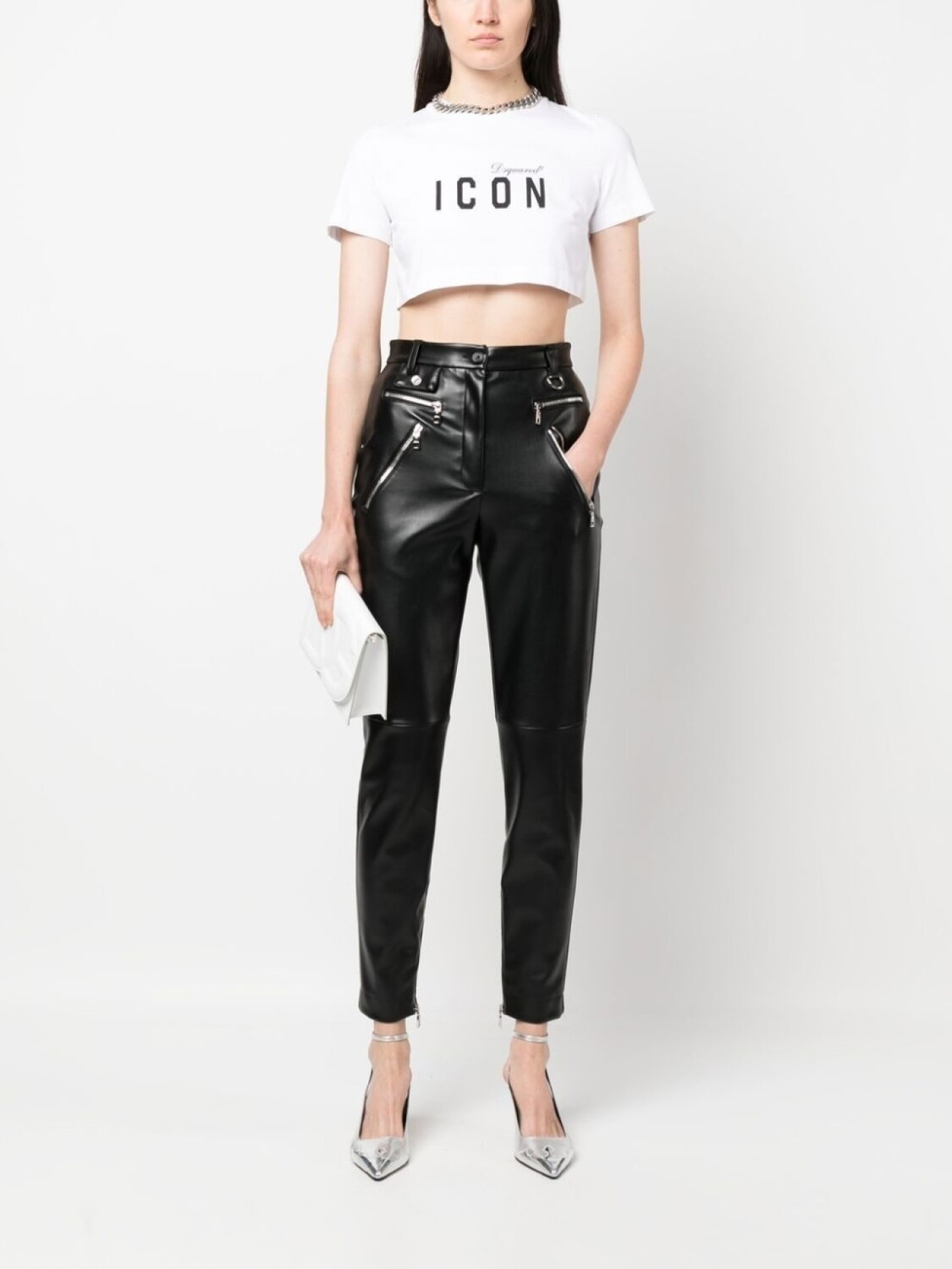 

Укороченная хлопковая футболка с принтом Dsquared2 Icon, белый