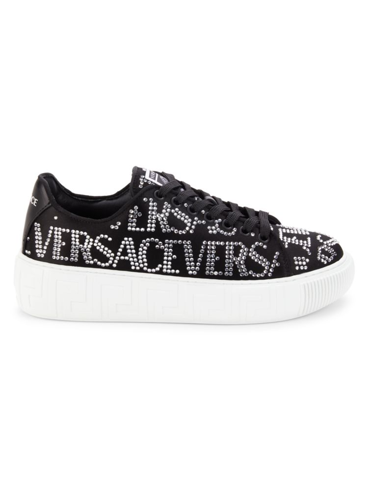 

Атласные кроссовки на платформе с декорированным логотипом Versace, цвет Black Multicolor