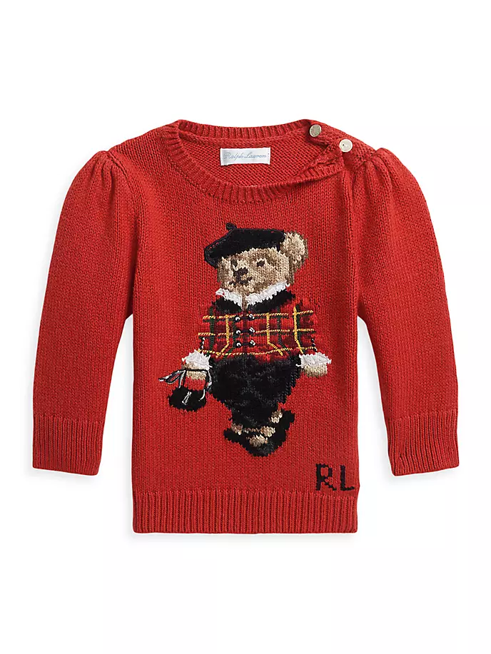 цена Хлопковый свитер-поло с медвежонком для маленьких девочек Polo Ralph Lauren, красный