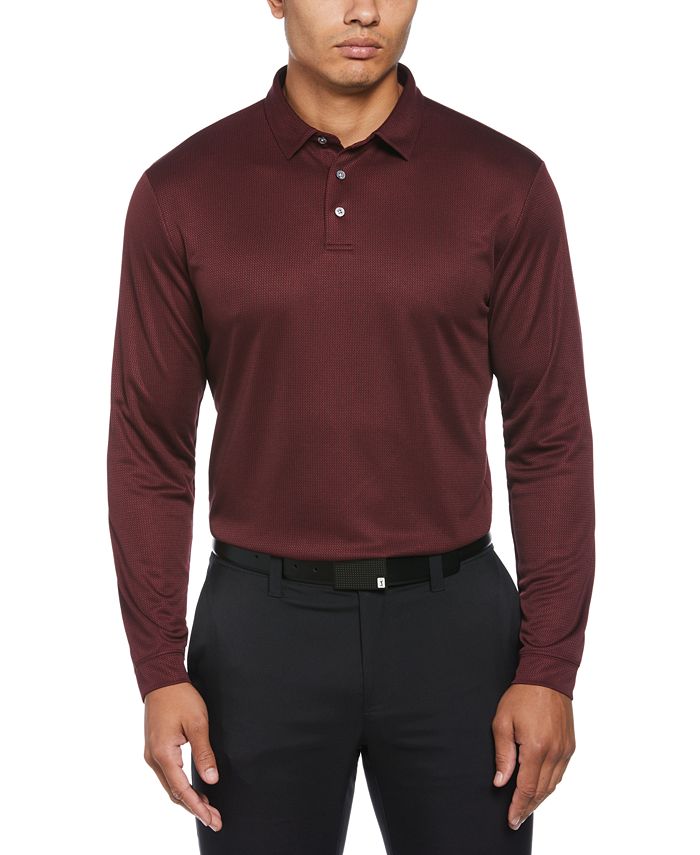 Мужская мини-жаккардовая рубашка-поло для гольфа с длинным рукавом PGA TOUR, красный