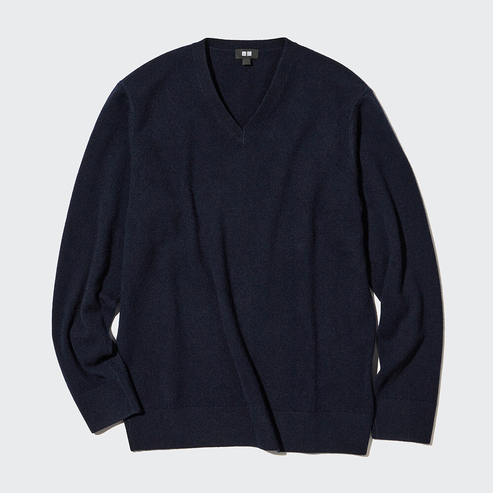 

Свитер Uniqlo кашемировый с V-образным вырезом и длинными рукавами, темно-синий