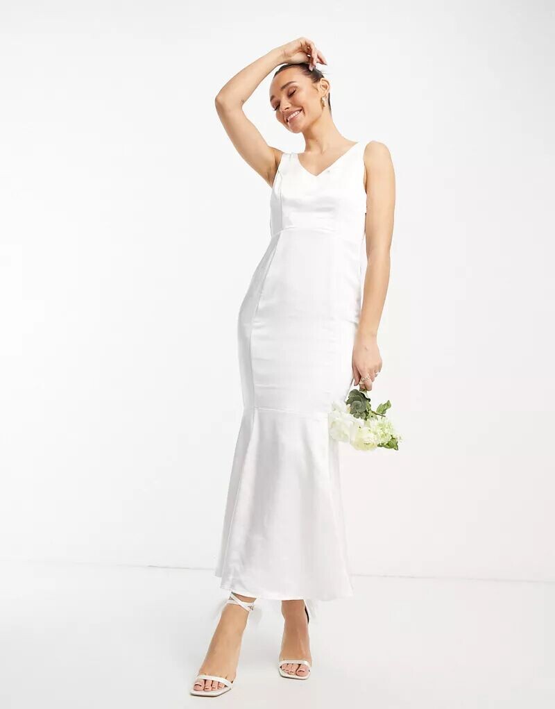 

Белое атласное платье макси с русалкой Vila Bridal, Белый