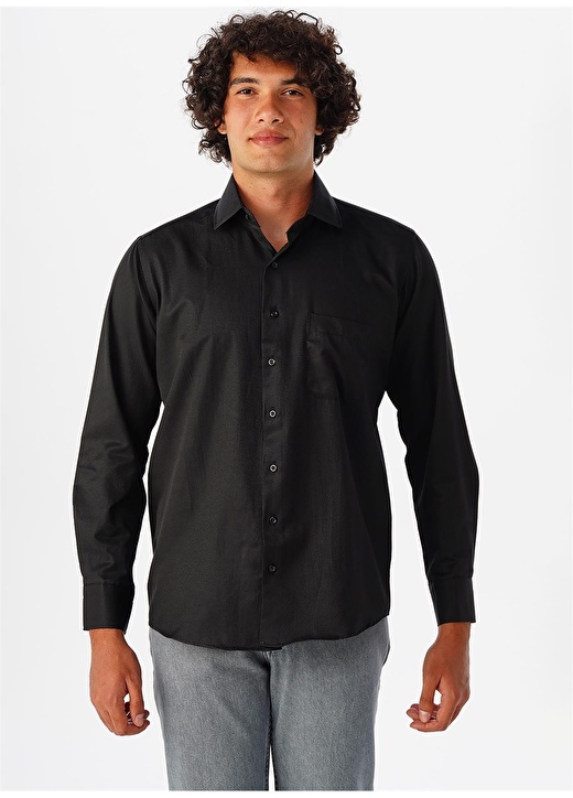 Черная мужская рубашка Добби с классическим воротником Süvari