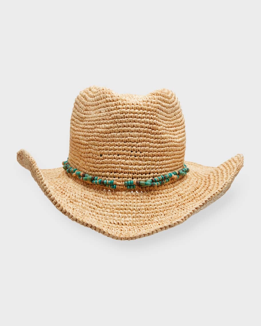 

Бирюзовая соломенная шляпа в стиле вестерн с бусинами Bindya Accessories