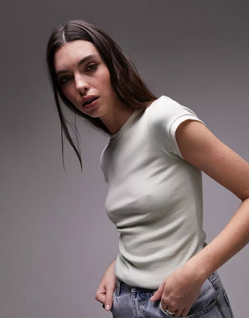 

Темно-зеленая повседневная удлиненная футболка Topshop с контрастным воротником