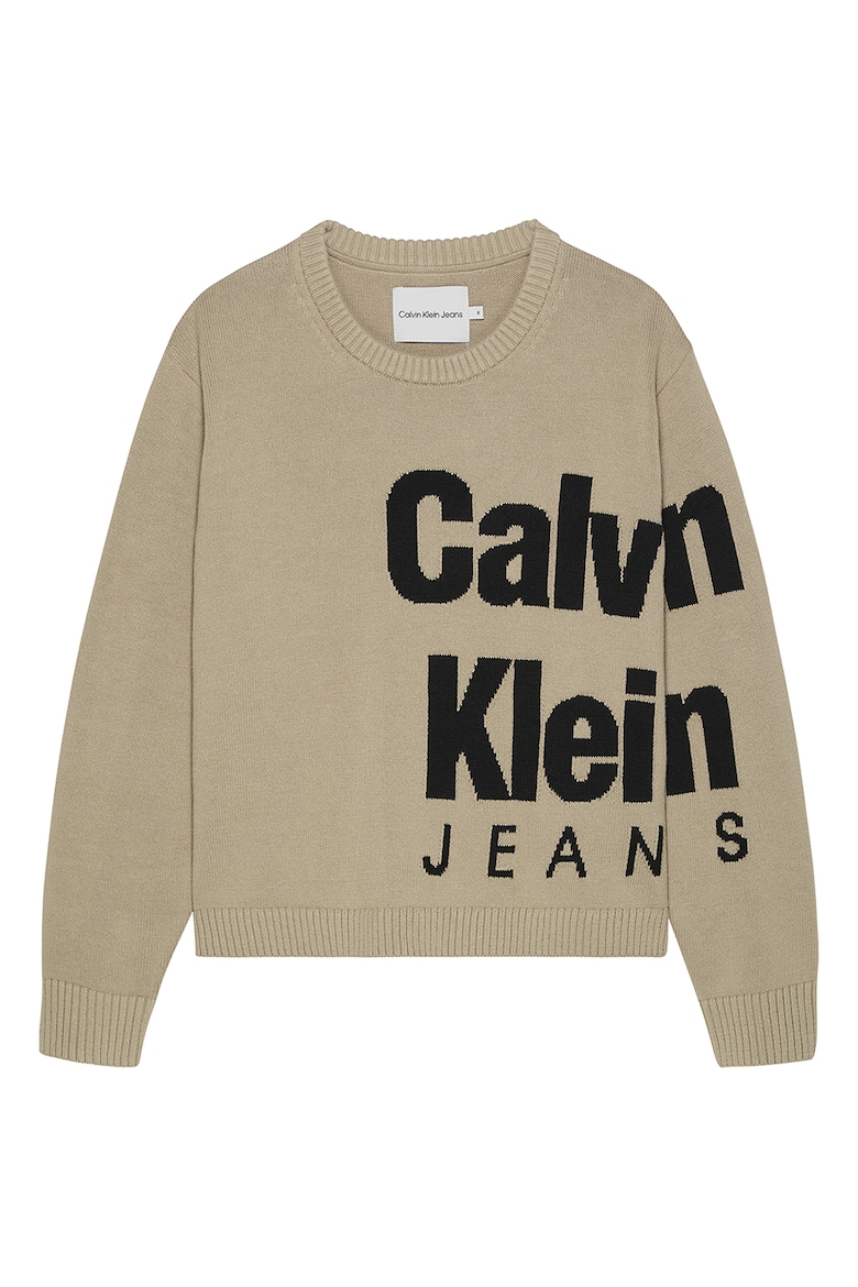 Хлопковый свитер с логотипом Calvin Klein, бежевый