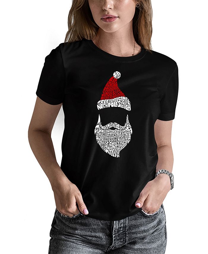 рождественский мешок санты детские рождественские подарки конфетница изысканное украшение санта клауса льняная рождественская сумка дл Женская футболка с изображением Санта-Клауса Word Art LA Pop Art, черный