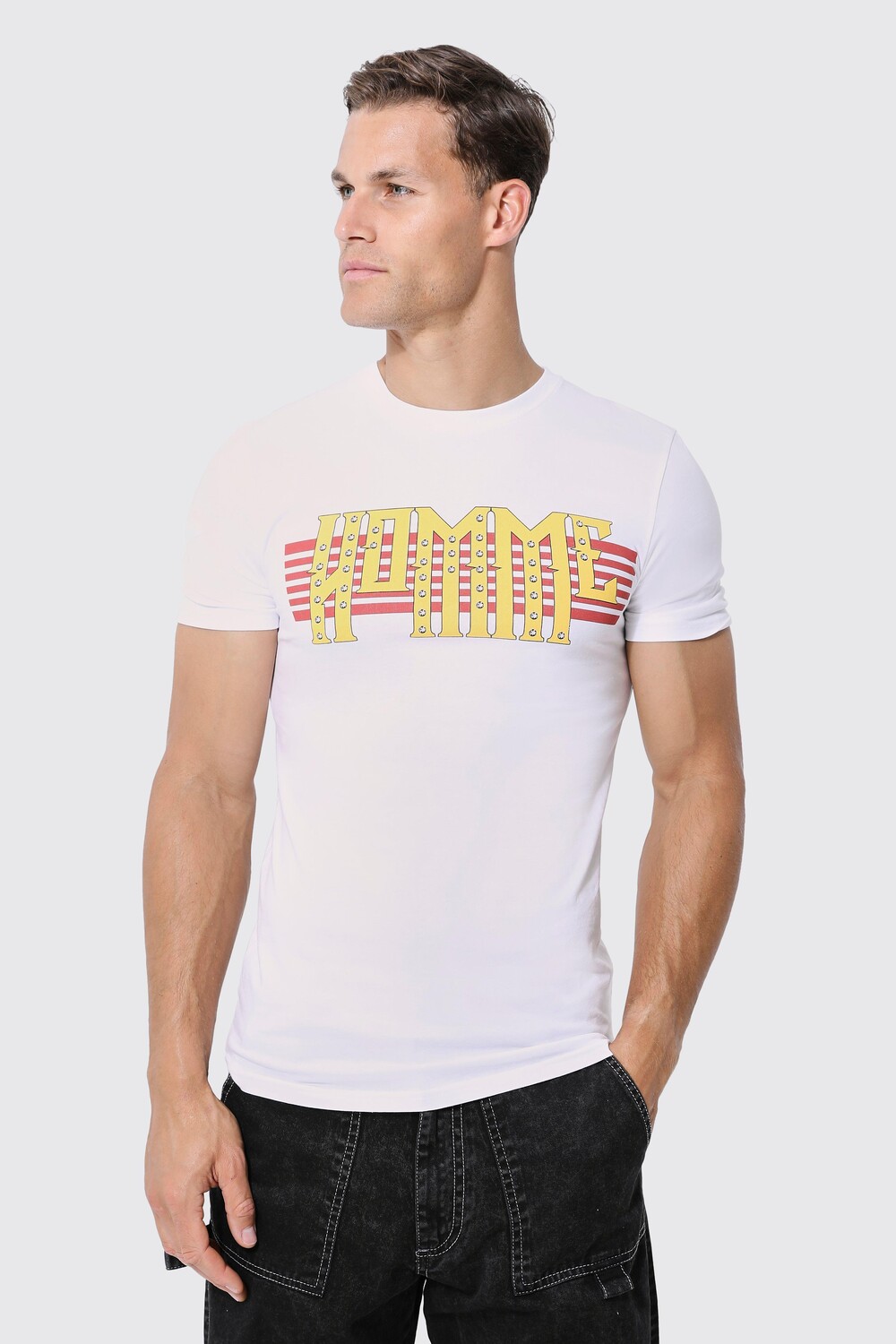 

Футболка с принтом tall muscle fit homme Boohoo, белый