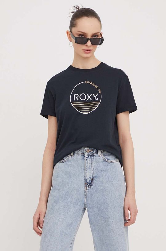 Хлопковая футболка Roxy, черный хлопковая футболка roxy черный