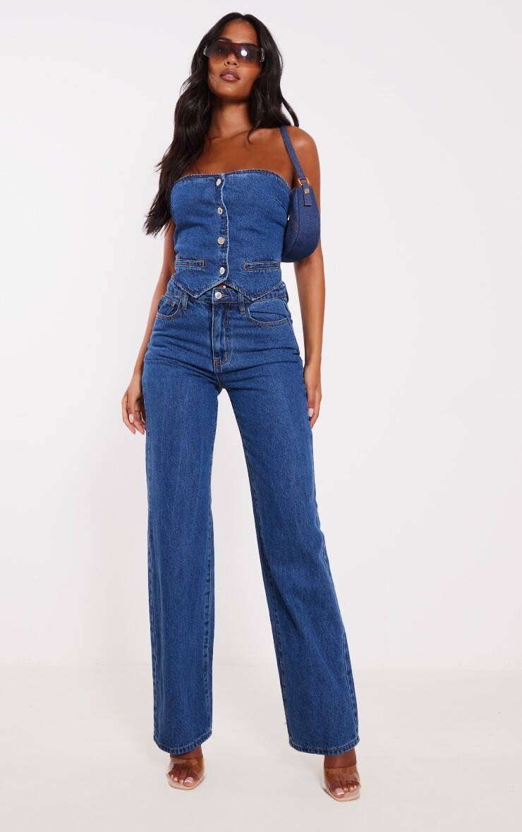 

PrettyLittleThing Высокие джинсы средней длины синего цвета с прямыми штанинами