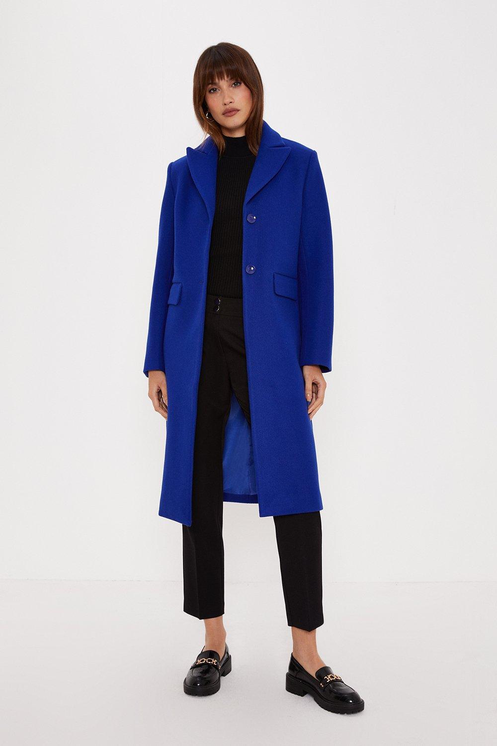 Однобортное пальто Oasis, синий женское однобортное пальто на хлопковом наполнителе повседневное однотонное пальто с отложным воротником и длинным рукавом модная зимня