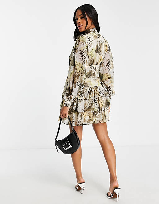 

Платье мини с длинными рукавами, бантом и юбкой рара ASOS DESIGN