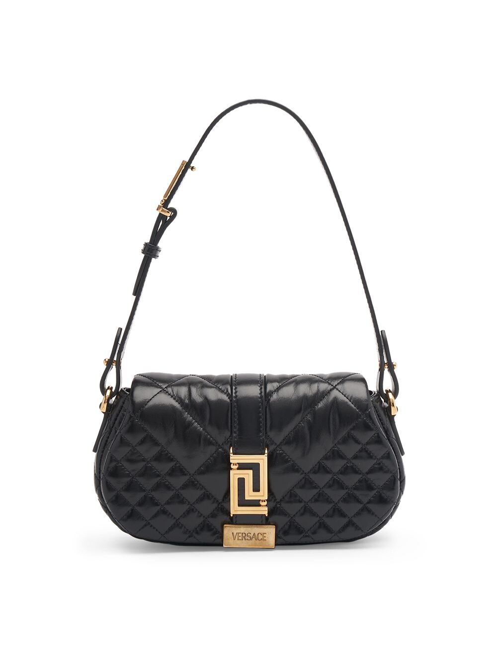 

Стеганая кожаная сумка через плечо La Vacanza Mini Greca Versace, черный