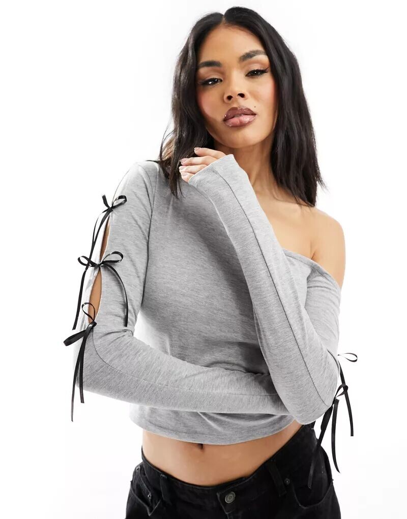

Асимметричный топ серого меланжа с бантом ASOS
