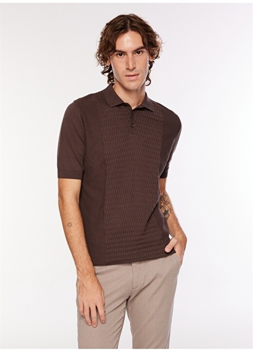 

Коричневый мужской свитер Slim Fit с воротником поло Dufy
