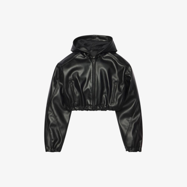 Укороченная куртка оверсайз из искусственной кожи Khy, черный цена и фото