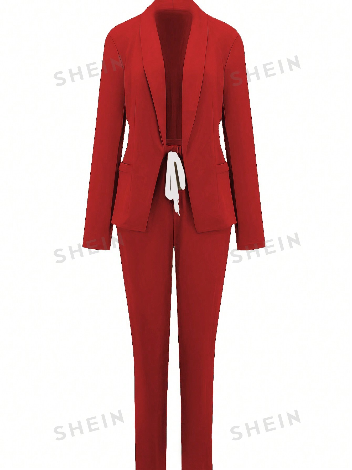 Женский однотонный пиджак с длинными рукавами и брюки с шалевым воротником, красный женский пиджак с воротником стойкой длинными рукавами и комплект брюк красный