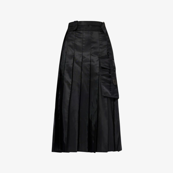 Тканая юбка миди со складками и расклешенным подолом Sacai, черный