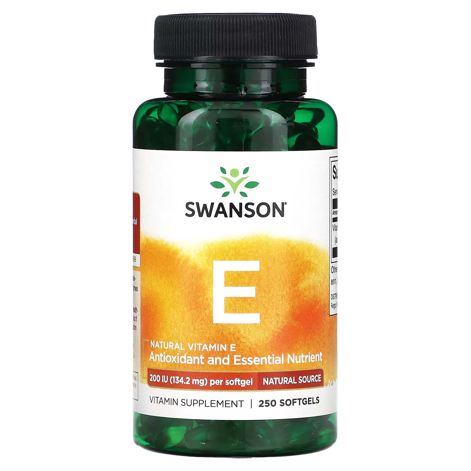 Витамин Е Swanson натуральный 200 МЕ, 134.2 мг 250 таблеток swanson витамин e натуральный источник 134 2 мг 200 ме 250 мягких таблеток