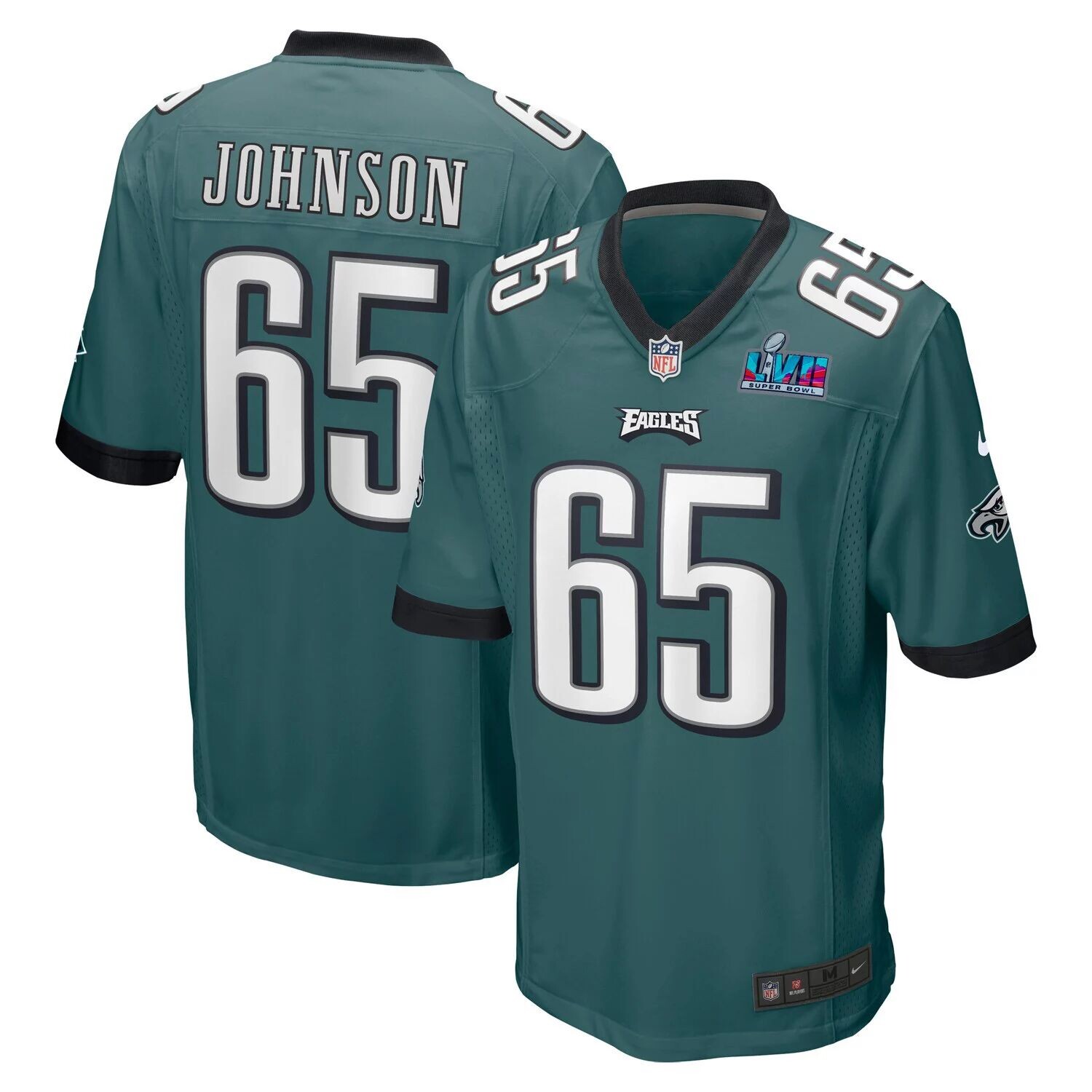 

Мужская футболка с нашивкой Lane Johnson Midnight Green Philadelphia Eagles Super Bowl LVII Nike