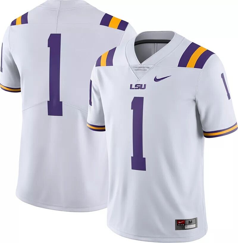 

Мужская белая майка для домашнего футбола Nike LSU Tigers #1 Dri-Fit Limited