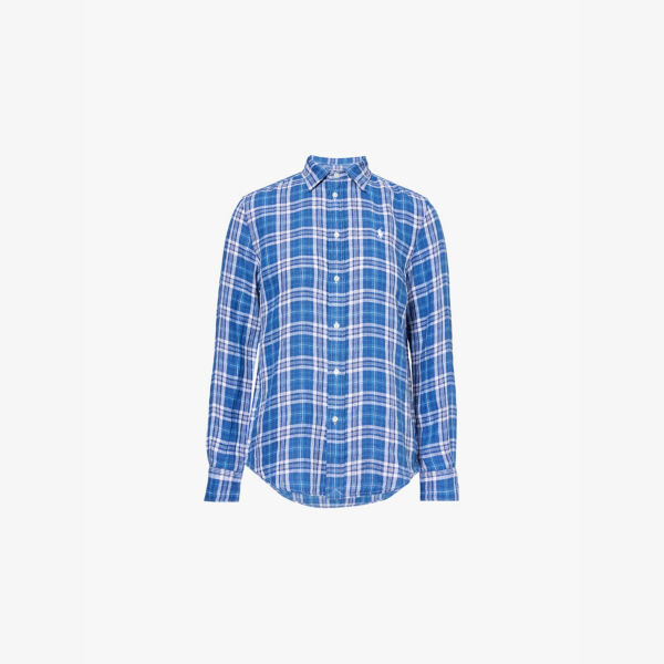 

Льняная рубашка в клетку с длинными рукавами Polo Ralph Lauren, синий