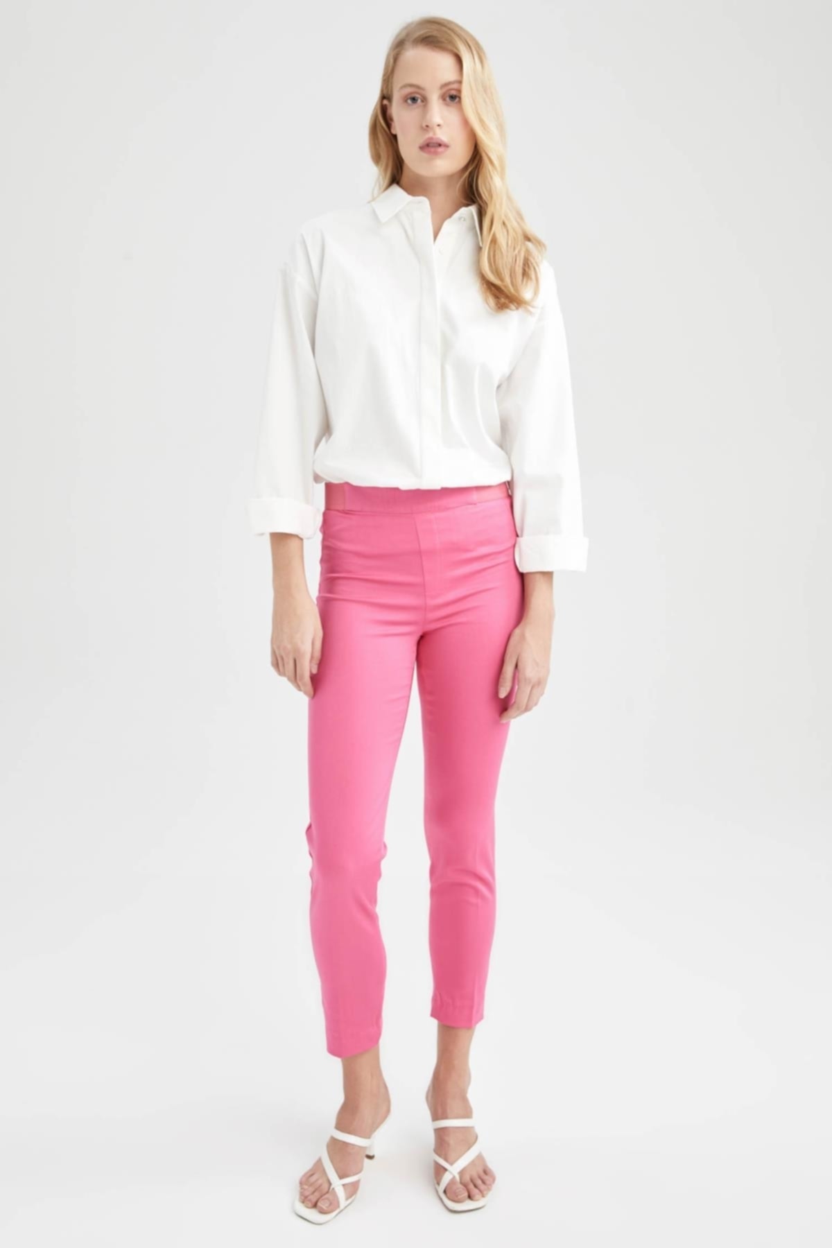 Атласные брюки прямого кроя Valentina Cigarette DeFacto, розовый