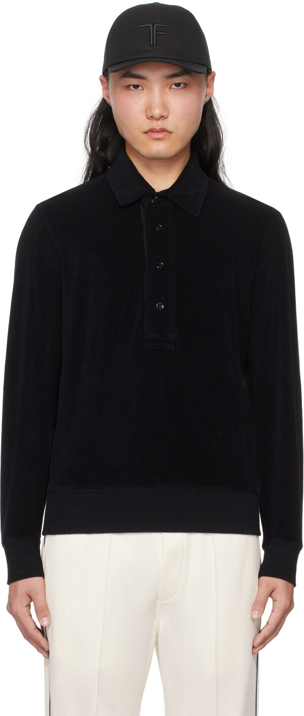 

Черная махровая футболка-поло Tom Ford, цвет Black