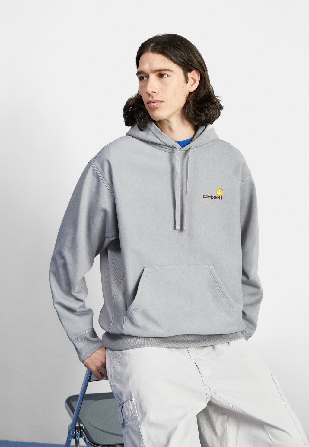 

Толстовка Carhartt WIP Hooded American Script, светло-голубой, Серый