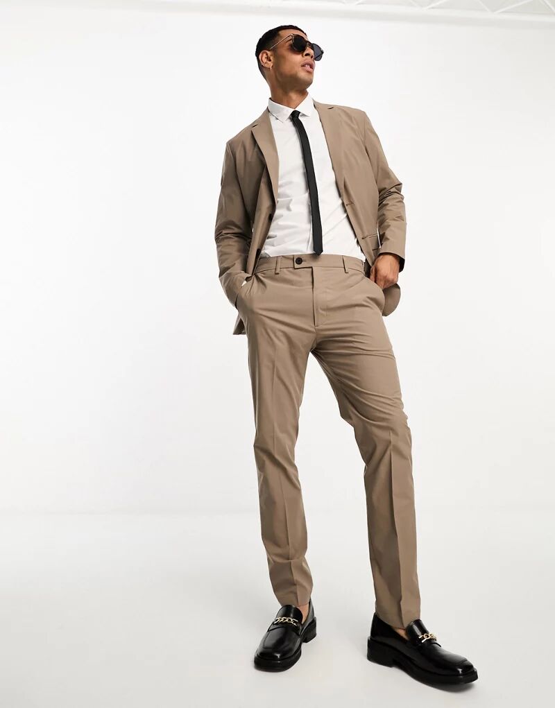 Светло-коричневые костюмные брюки узкого кроя Selected Homme Commuter