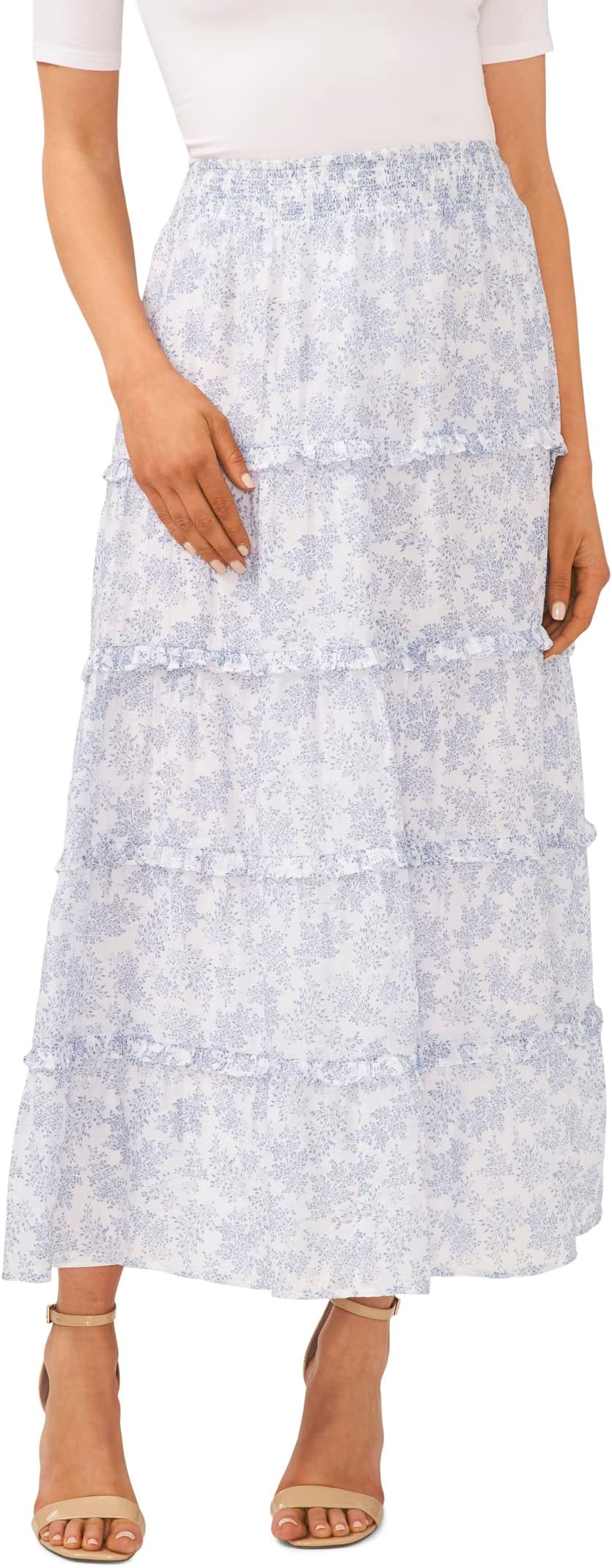 Многоярусная длинная юбка со сборками CeCe, цвет Ultra White