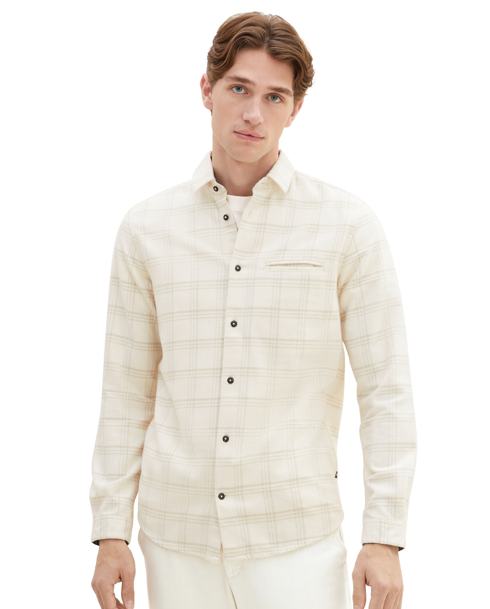 цена Мужская рубашка приталенного кроя с однотонным кремовым принтом Tom Tailor, кремовый
