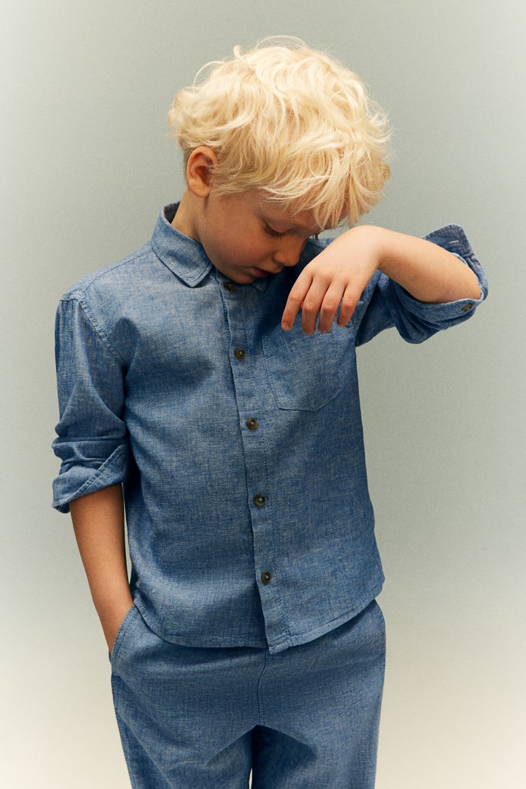 Рубашка из смеси льна H&M, синий
