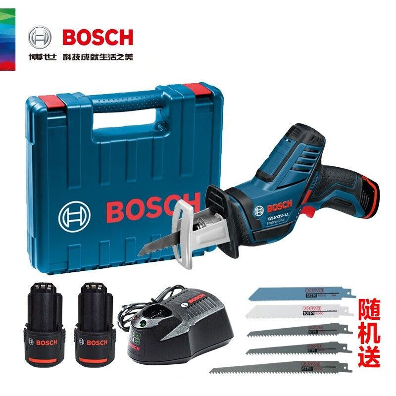 Сабельная пила Bosch GSA12V + два аккумулятора, зарядная станция, насадки