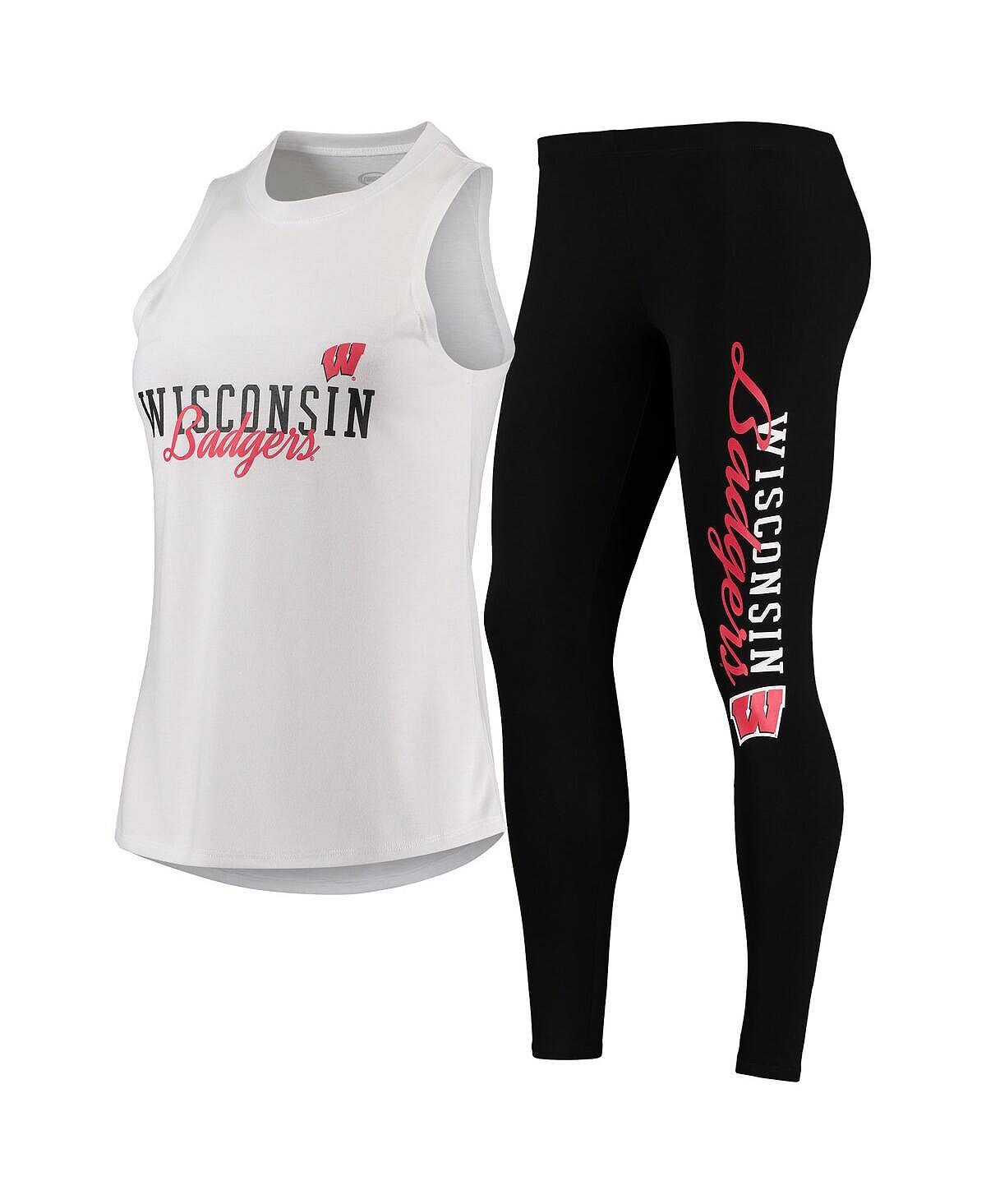 

Женский комплект для сна, белая и черная майка Wisconsin Badgers и леггинсы Concepts Sport