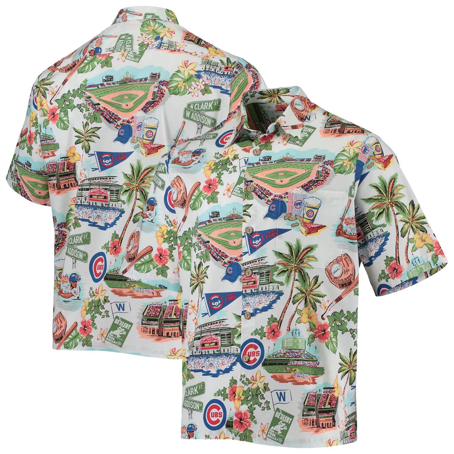 Мужская белая рубашка на пуговицах Reyn Spooner Chicago Cubs Scenic мужская рубашка на пуговицах reyn spooner scarlet ohio state buckeyes scenic