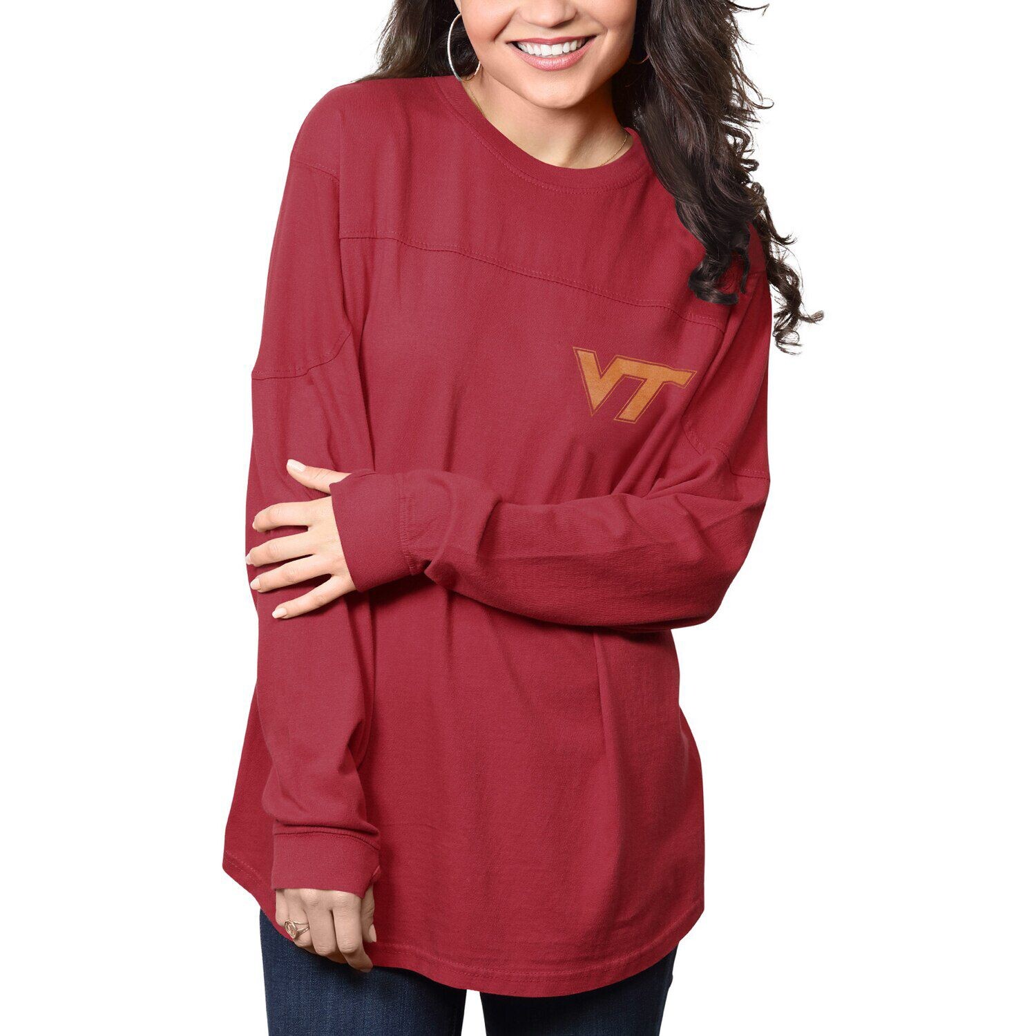 

Женская футболка Pressbox Maroon Virginia Tech Hokies The Big Shirt, футболка оверсайз с длинным рукавом