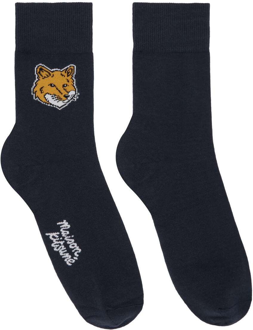 

Темно-синие носки Fox Head Maison Kitsune, цвет Ink blue