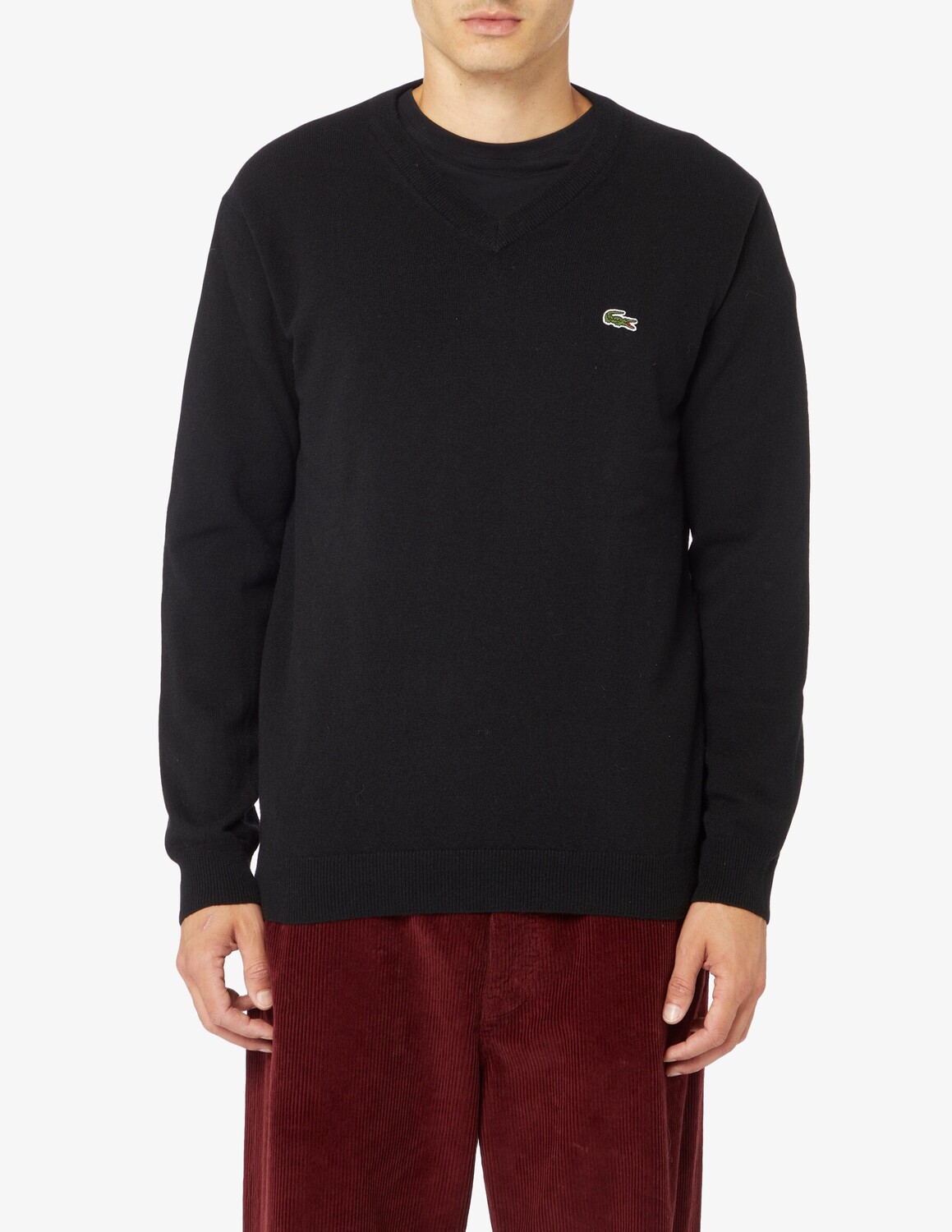 

Джемпер из смесовой шерсти с v-образным вырезом Lacoste, черный