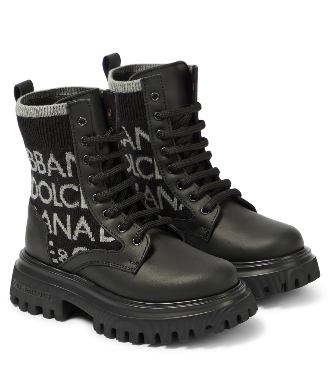 Кожаные армейские ботинки с логотипом Dolce&Gabbana Kids, черный