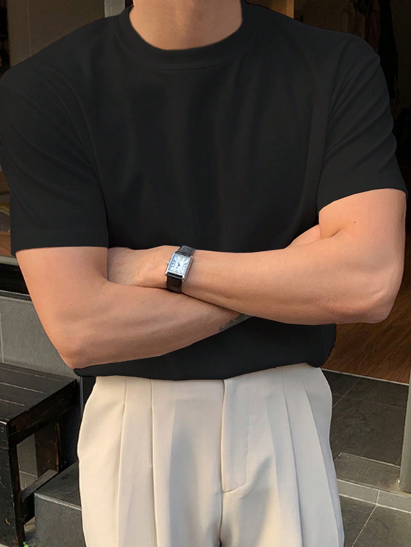 DAZY Мужская летняя однотонная футболка, черный