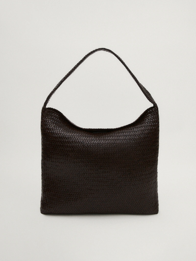 Сумка из плетеной кожи наппа Massimo Dutti, коричневый сумка из невыделанной плетеной кожи