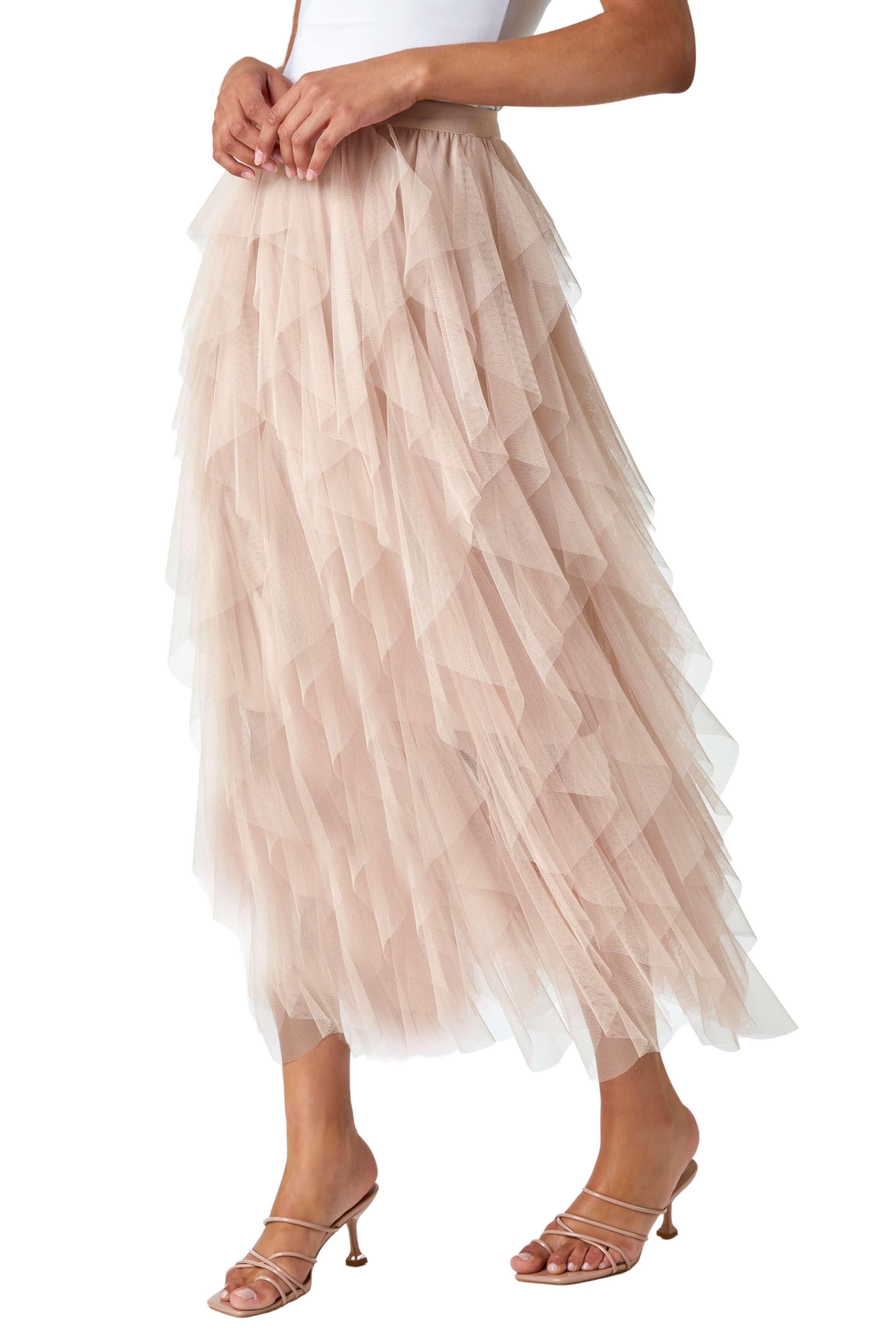 Многослойная юбка из эластичной сетки Roman, бежевый многослойная юбка balmain