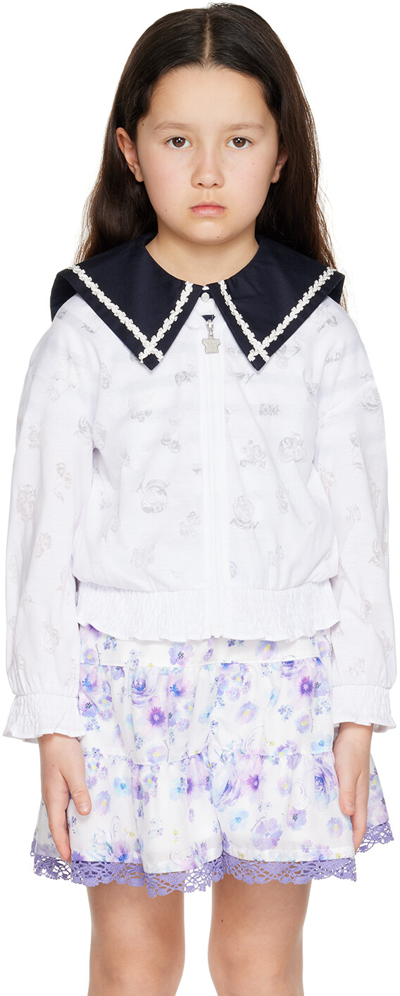 

ANNA SUI MINI Детский белый кардиган с цветочным принтом