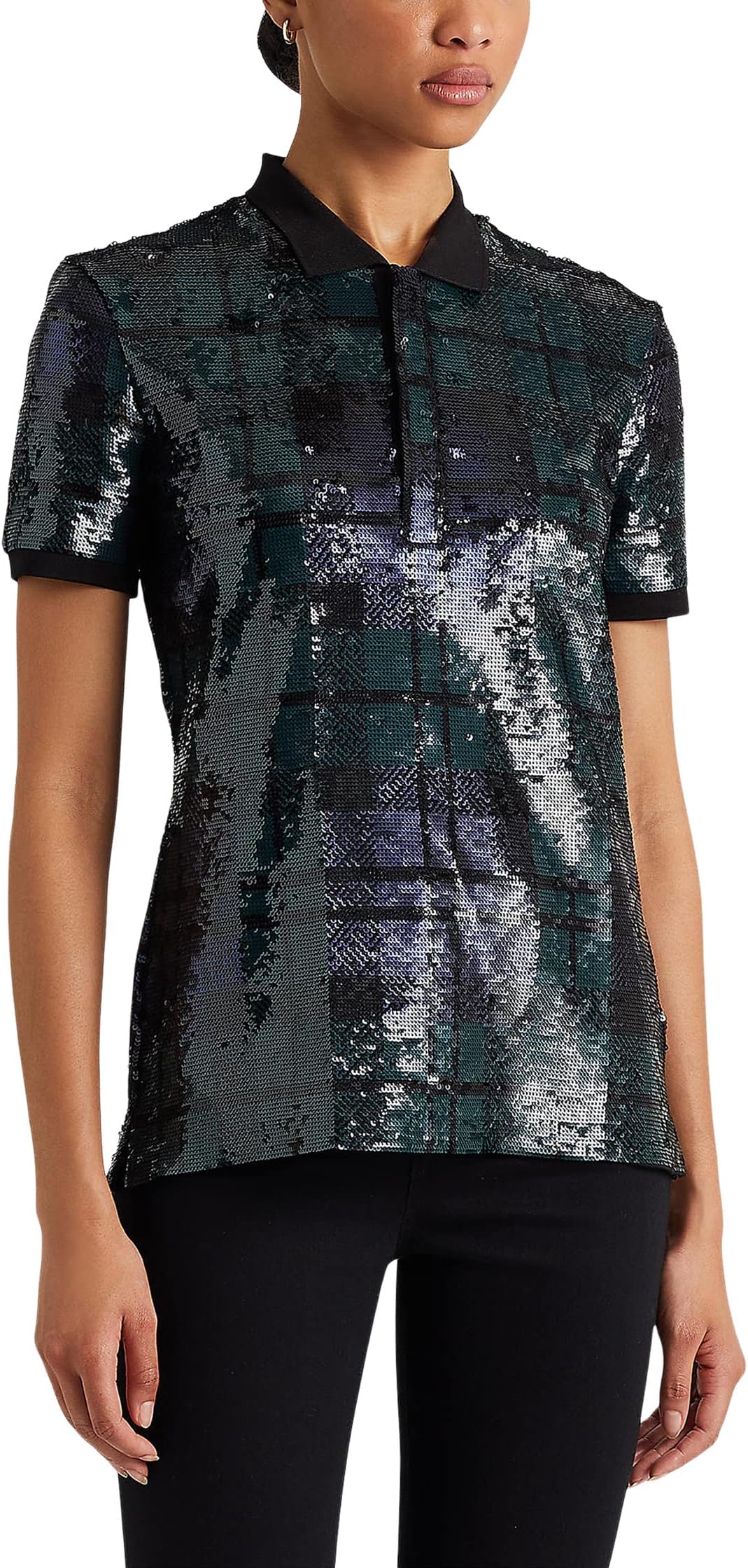Рубашка-поло Plaid Sequined Polo Shirt LAUREN Ralph Lauren, цвет Polo Black Multi