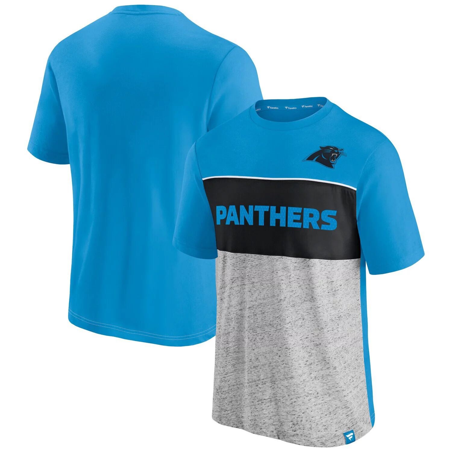 

Мужская фирменная синяя/серая футболка с цветными блоками Carolina Panthers Fanatics