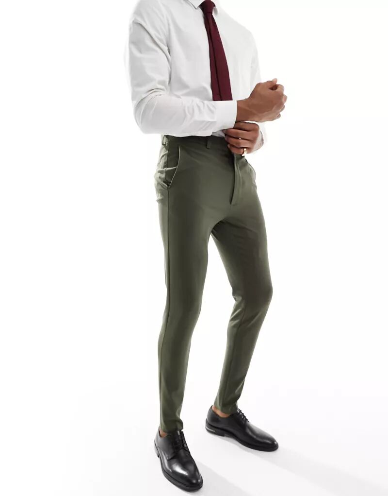 Супероблегающие костюмные брюки цвета хаки ASOS