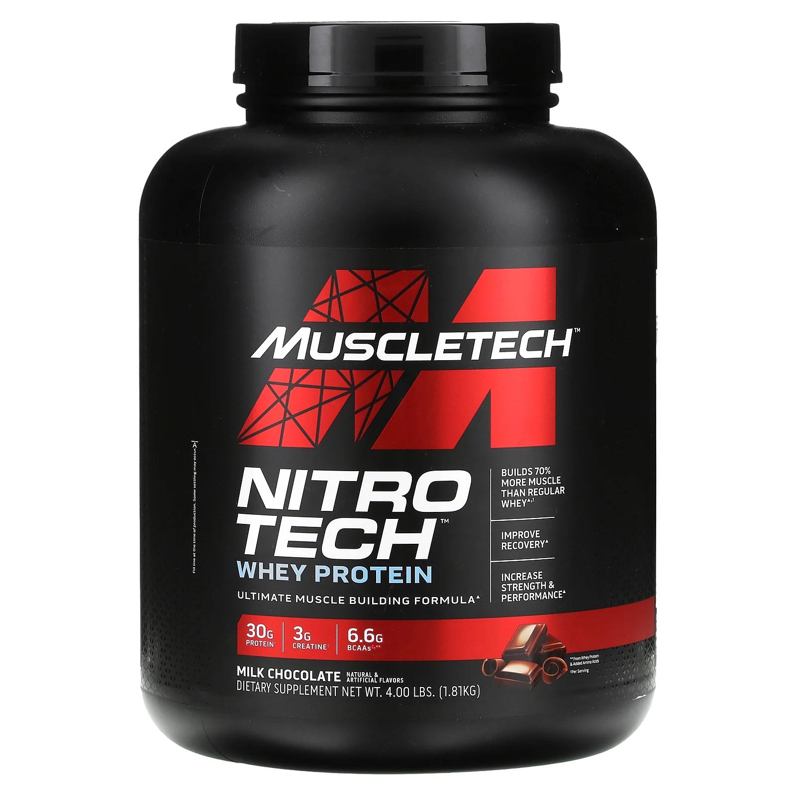Muscletech NitroTech основной источник пептидов и изолятов сывороточного белка молочный шоколад 1,81 кг (4,00 фунта) muscletech platinum 8 hour protein молочный шоколад 2 09 кг 4 6 фунта