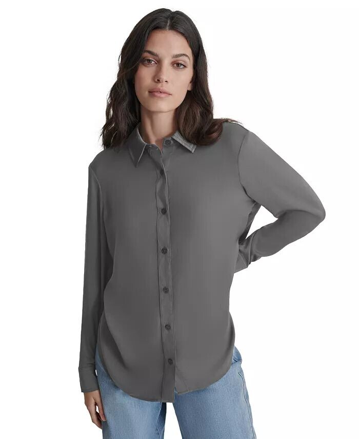 

Блуза Petite с отложным воротником и пуговицами на манжетах DKNY Jeans, серый
