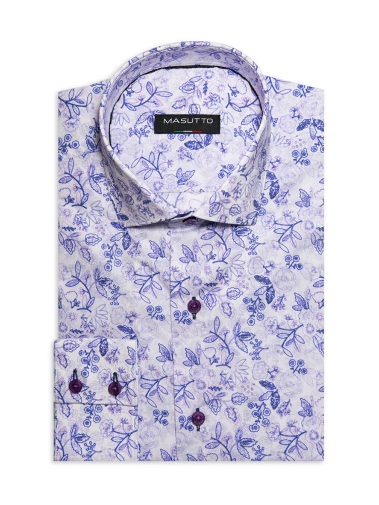 Классическая рубашка современного кроя с цветочным принтом Masutto, цвет Purple Multicolor